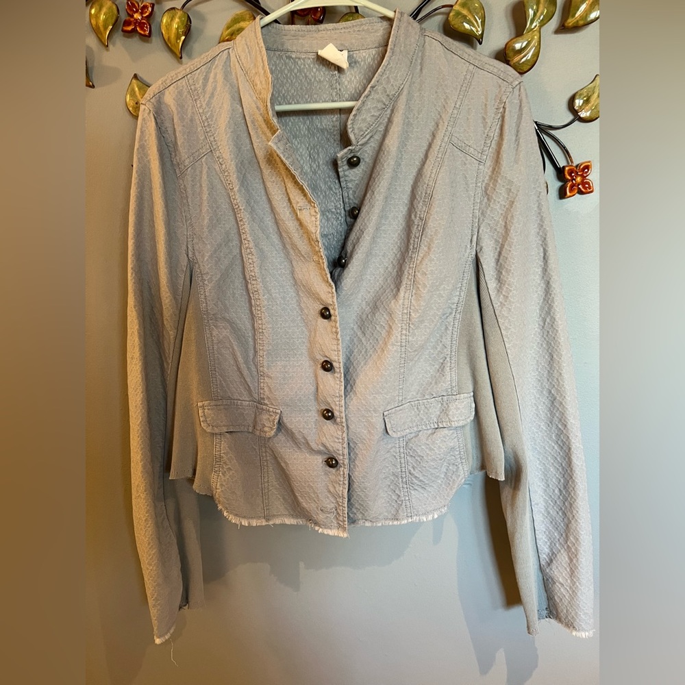 Light bluegray lightweight button down dress jacket